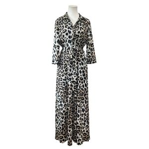 Banana Republic Leopard Print Maxi Shirt Dress Long Sleeve Womens Size 10